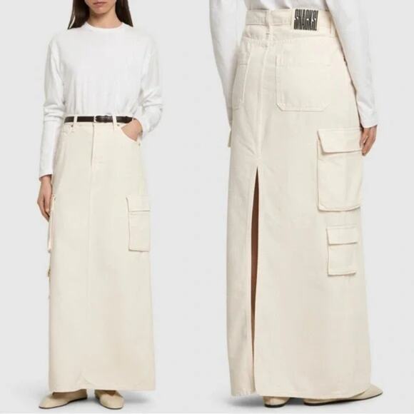 Mother Snacks Cargo Maxi Skirt NEW The Fun Dip Natural Cream Pockets NWT 26 - Picture 1 of 7